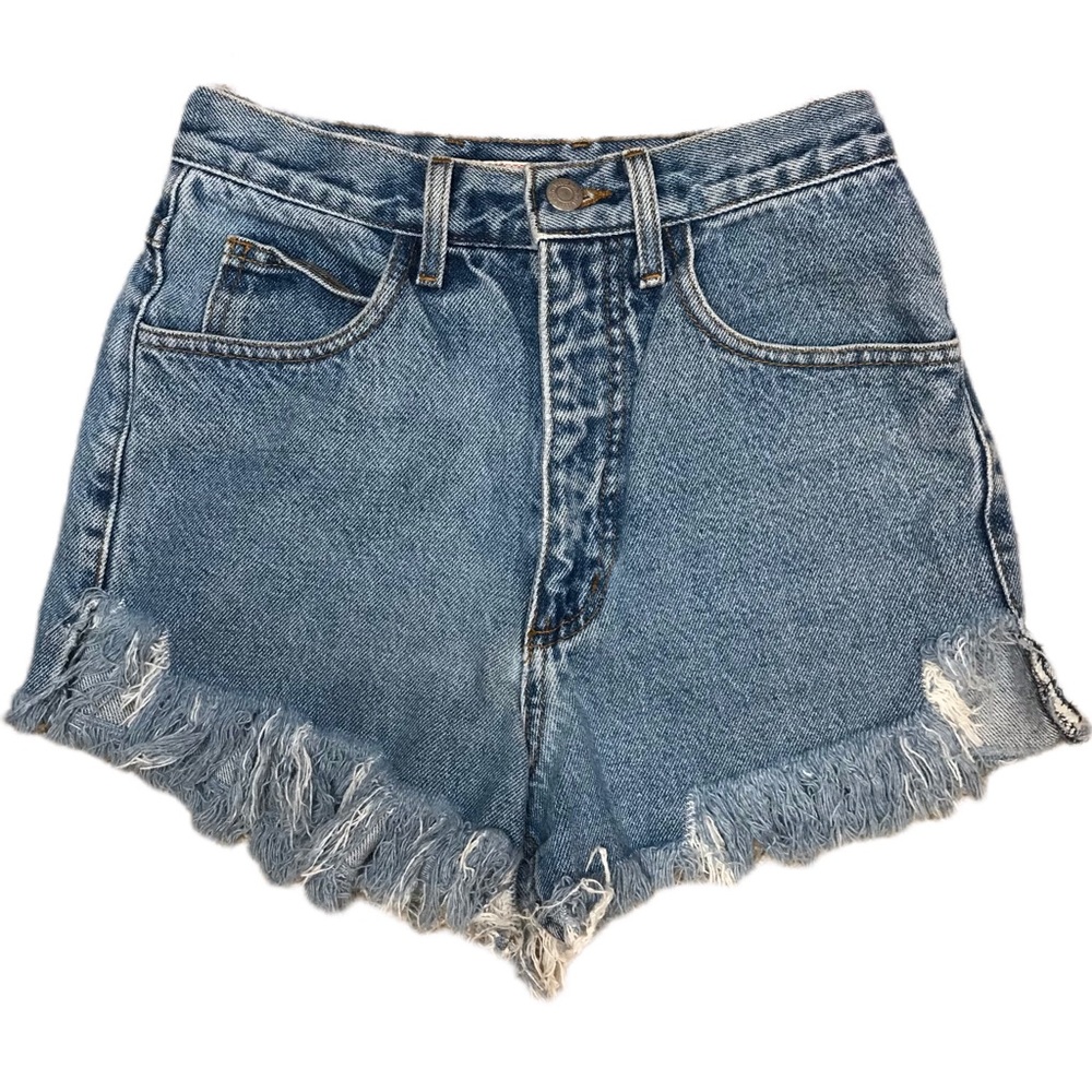 GUESS Jeans Women’s Vintage Cutoff Denim Shorts size 27 raw fringed hem med wash